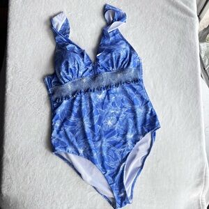 Shekini Blue Periwinkle Floral One-Piece Swimsuit XL